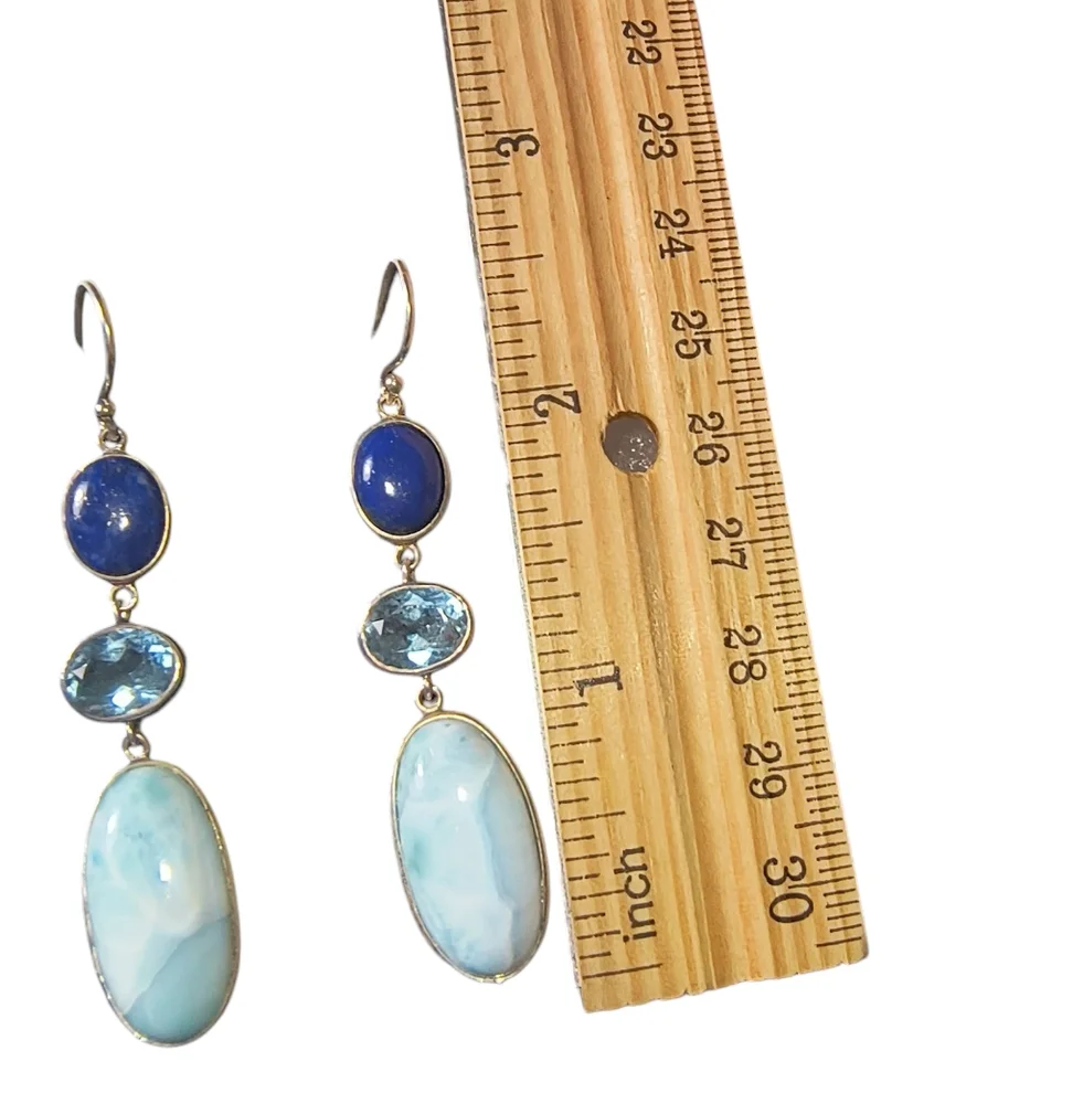 NK Silver Lapis, Blue Topaz And Larimar Dangle Earrings In Sterling Silver - Picture 4 of 8